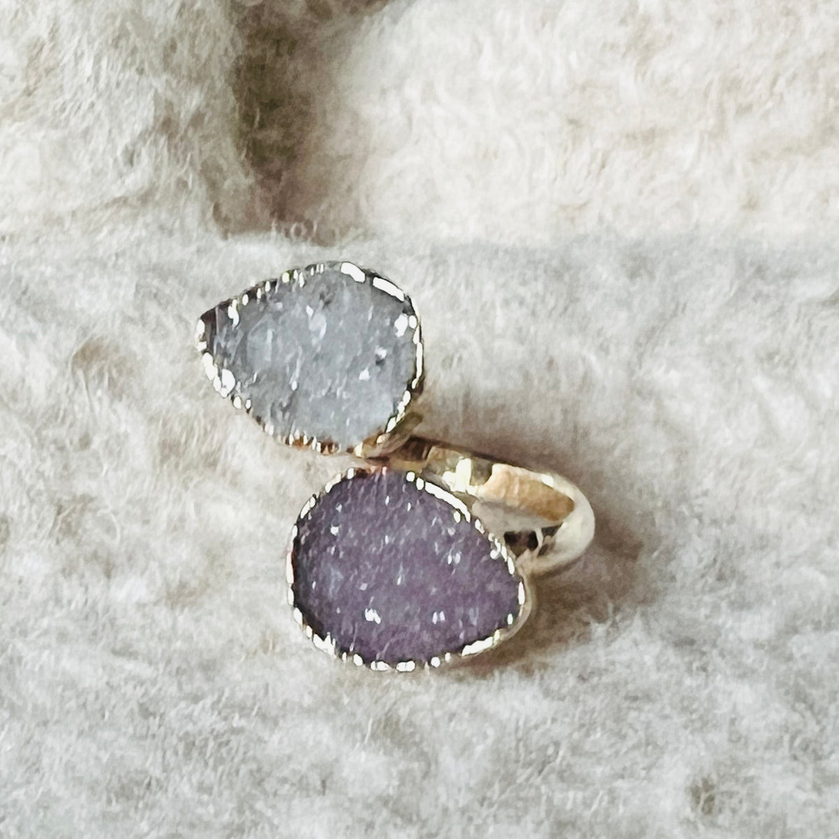 Inel reglabil agat druzy placat cu argint din Brazilia model 2 – DRUZY