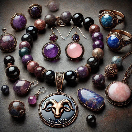PIETRE SEMIPRETIOASE REPREZENTATIVE PENTRU ZODIA TAUR SI UN COLIER ANTICA CU SEMNUL TAURULUI