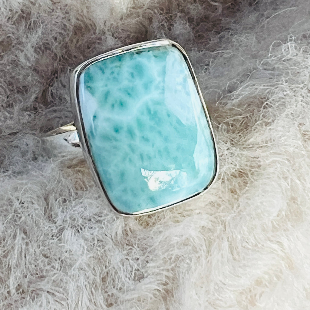 Inel ajustabil cu piatra larimar din argint model 2, pietre semipretioase - druzy.ro 1 