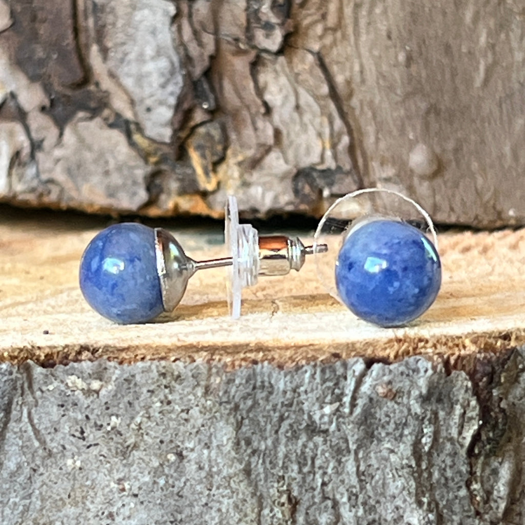 Cercei stud sfere aventurin albastru 8mm, pietre semipretioase - druzy.ro 2 