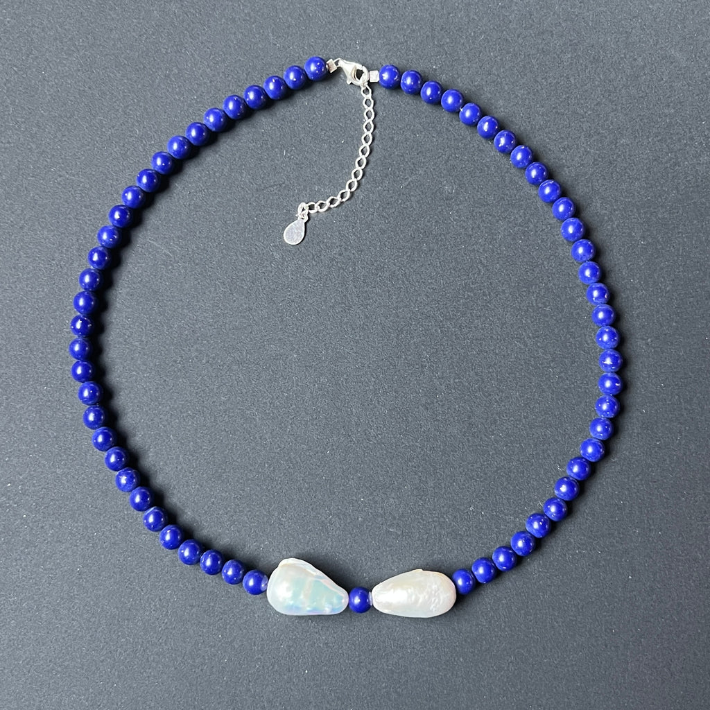 Colier lapis lazuli si perle Royalty#98, pietre semipretioase - druzy.ro 2 