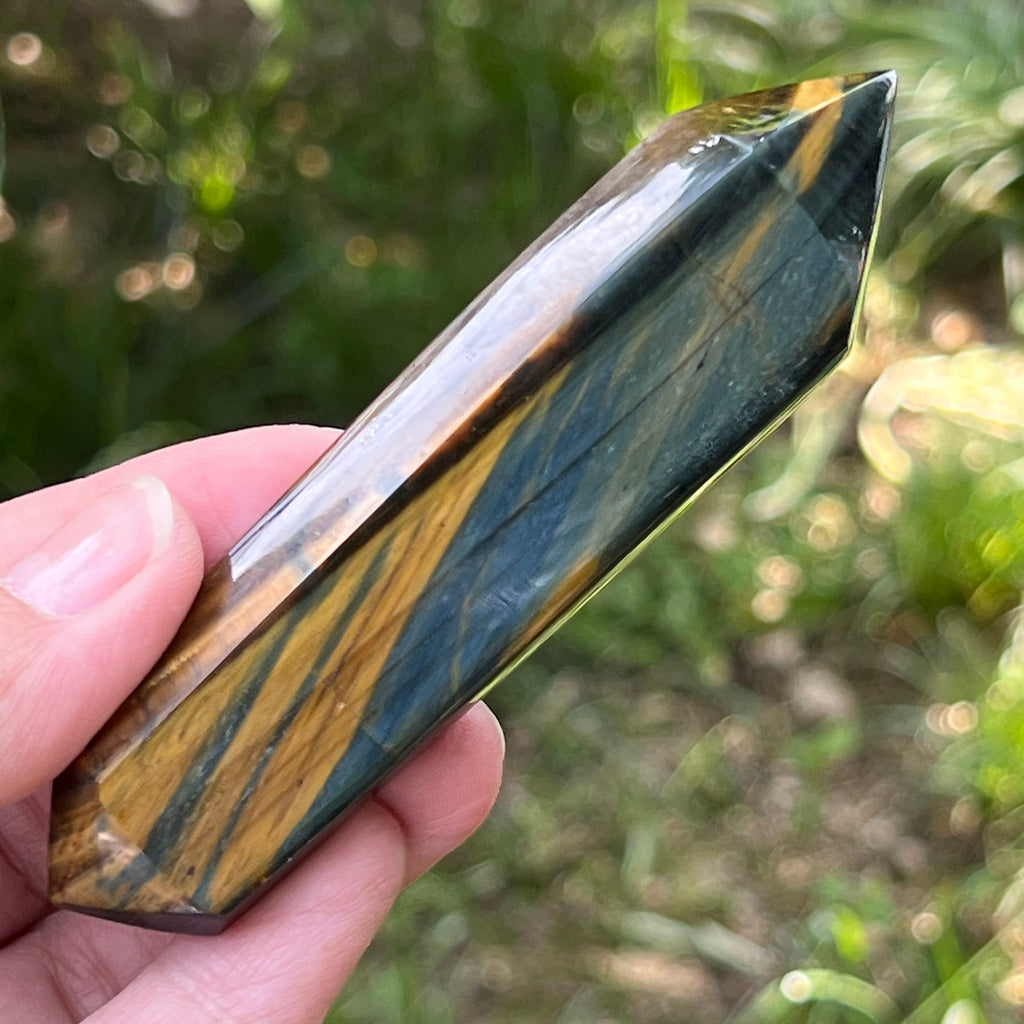 Bagheta dublu varf ochi de tigru albastru (ochi de soim) model 1, pietre semipretioase - druzy.ro 2 