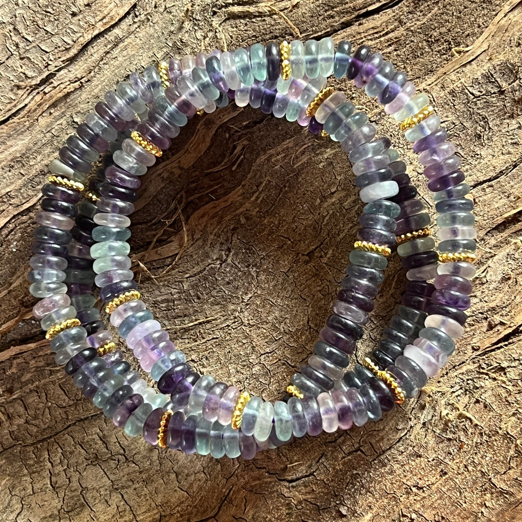 Bratara discuri fluorit si insertii aurii – 6x2 mm, pietre semipretioase - druzy.ro 2 