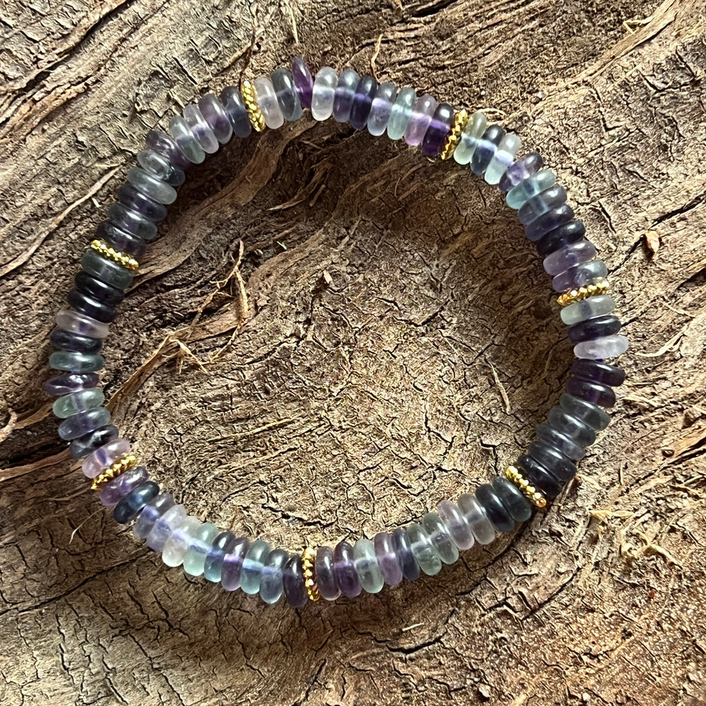 Bratara discuri fluorit si insertii aurii – 6x2 mm, pietre semipretioase - druzy.ro 3 