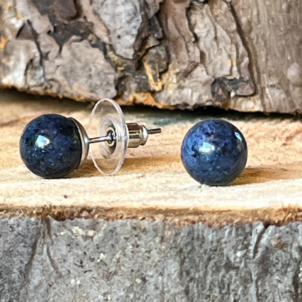 Cercei stud sfere dumortierit 8 mm, pietre semipretioase - druzy.ro 2 