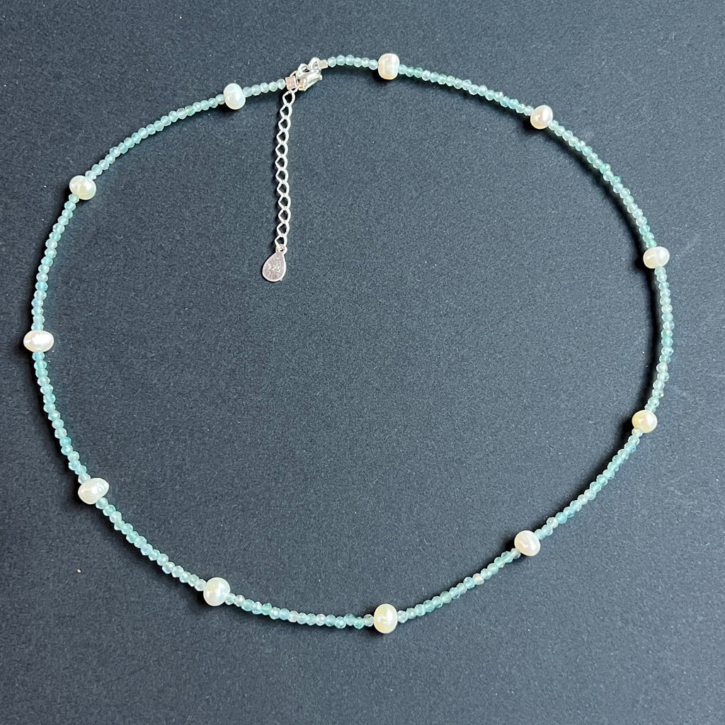 Colier apatit albastru si perle Clear Voice #68, pietre semipretioase - druzy.ro 1 