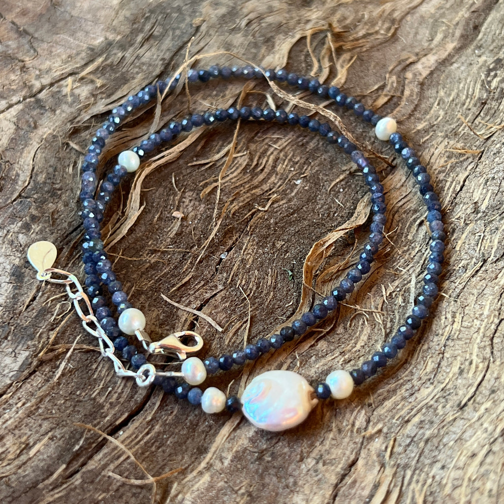 Colier safir si perle Celestial#26, pietre semipretioase - druzy.ro 3 