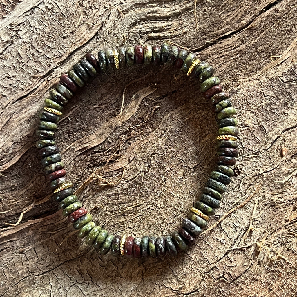 Bratara discuri sangele dragonului si insertii aurii – 6x2 mm, pietre semipretioase - druzy.ro 5 
