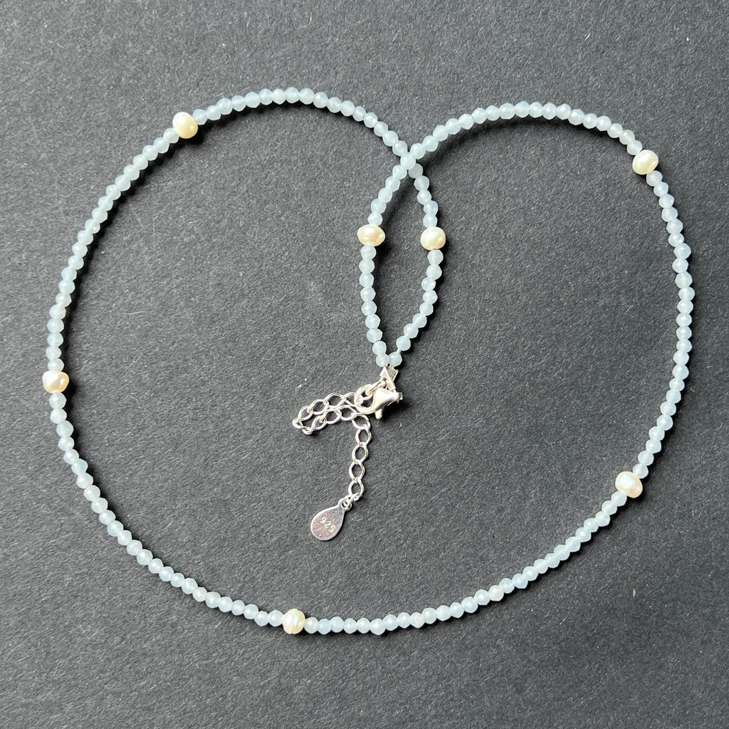 Colier acvamarin și perle Clara #43, pietre semipretioase - druzy.ro 2 