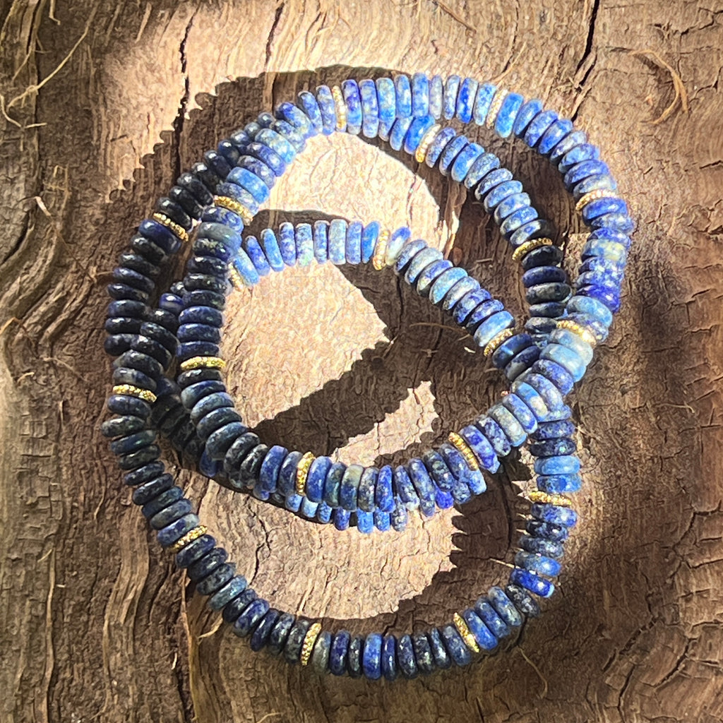 Bratara discuri lapis lazuli si insertii aurii – 6x2 mm, pietre semipretioase - druzy.ro 2 