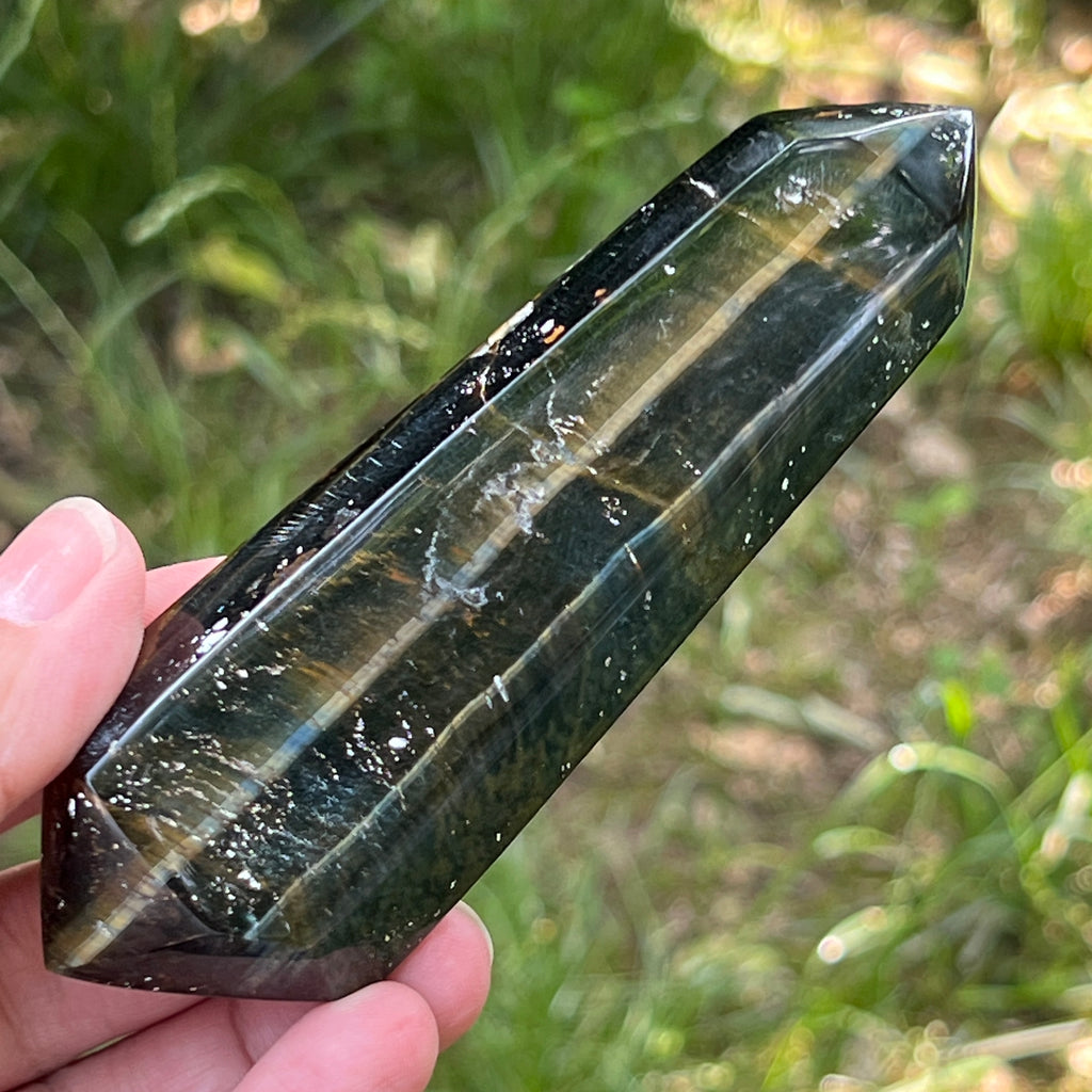 Bagheta dublu varf ochi de tigru albastru (ochi de soim) model 2, pietre semipretioase - druzy.ro 2 