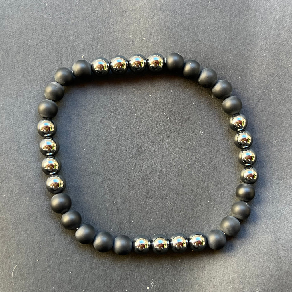 Bratara barbati onix negru cu hematit 6 mm, pietre semipretioase - druzy.ro 1 