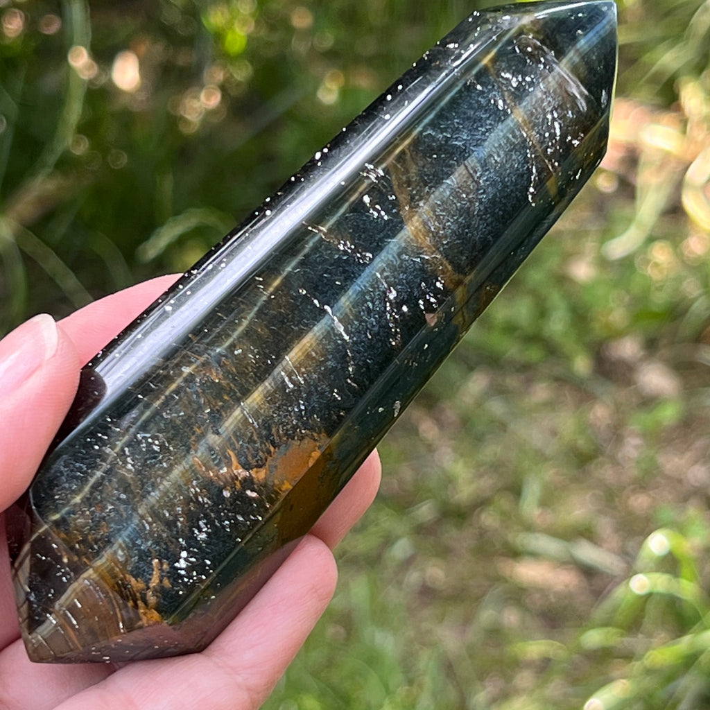 Bagheta dublu varf ochi de tigru albastru (ochi de soim) model 2, pietre semipretioase - druzy.ro 7 