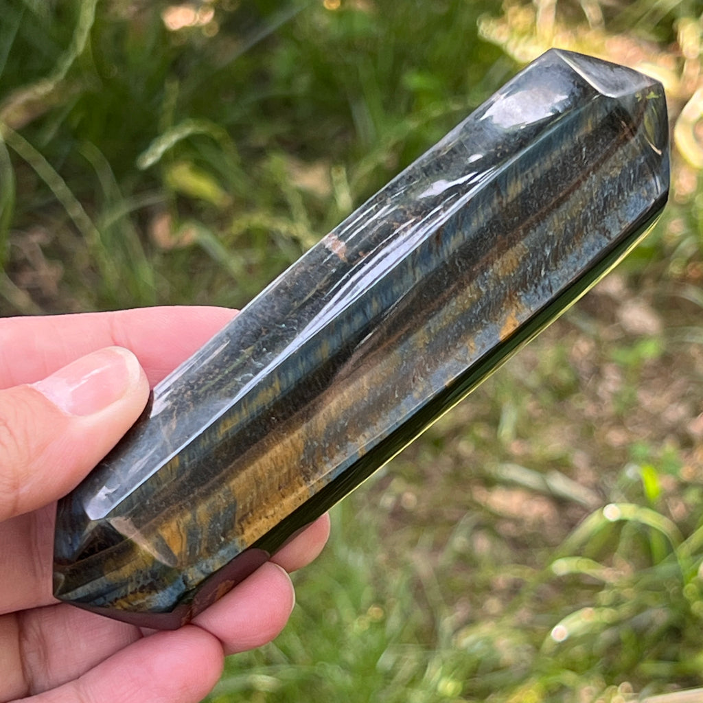 Bagheta dublu varf ochi de tigru albastru (ochi de soim) model 3, pietre semipretioase - druzy.ro 5 