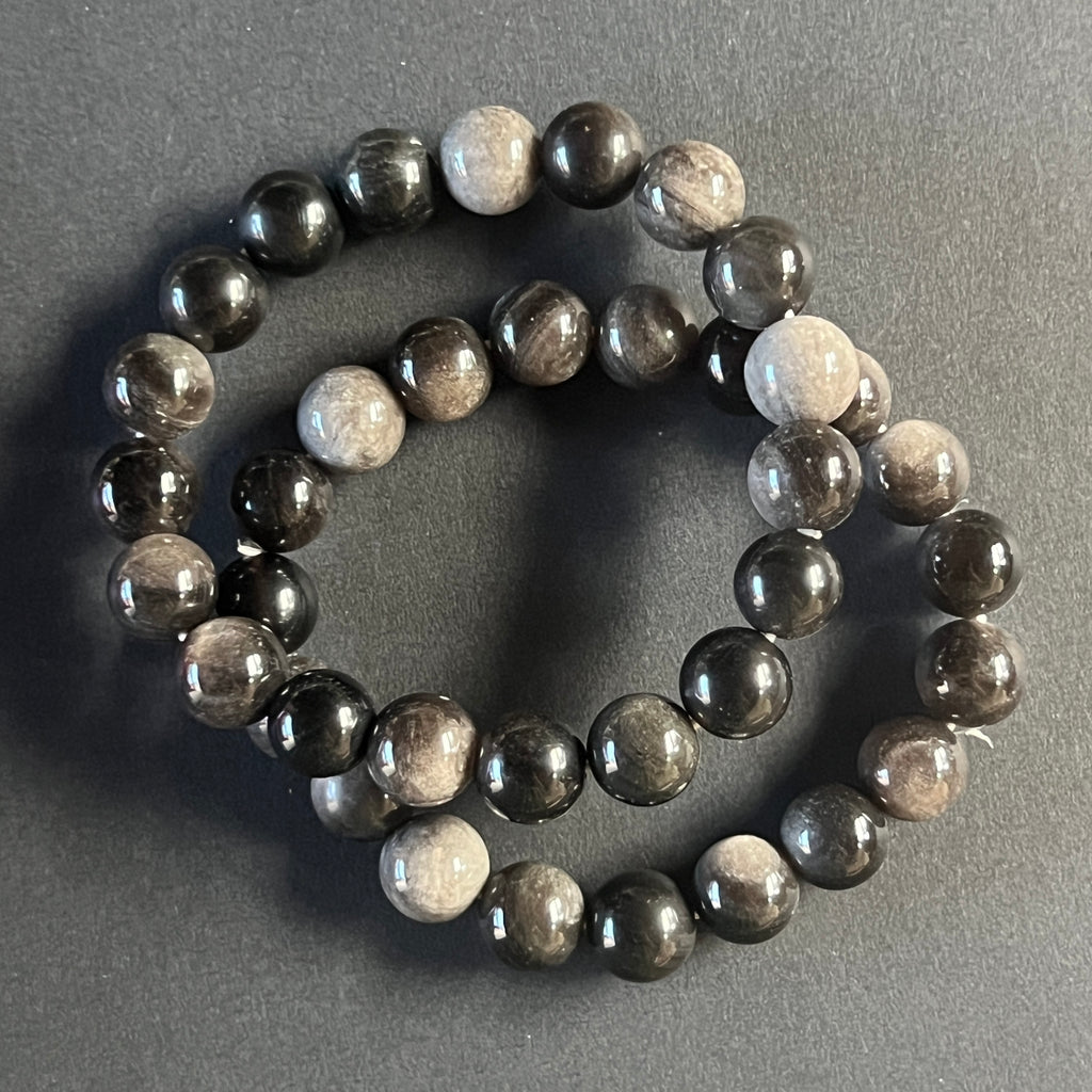 Bratara obsidian argintiu 10 mm, pietre semipretioase - druzy.ro 2 