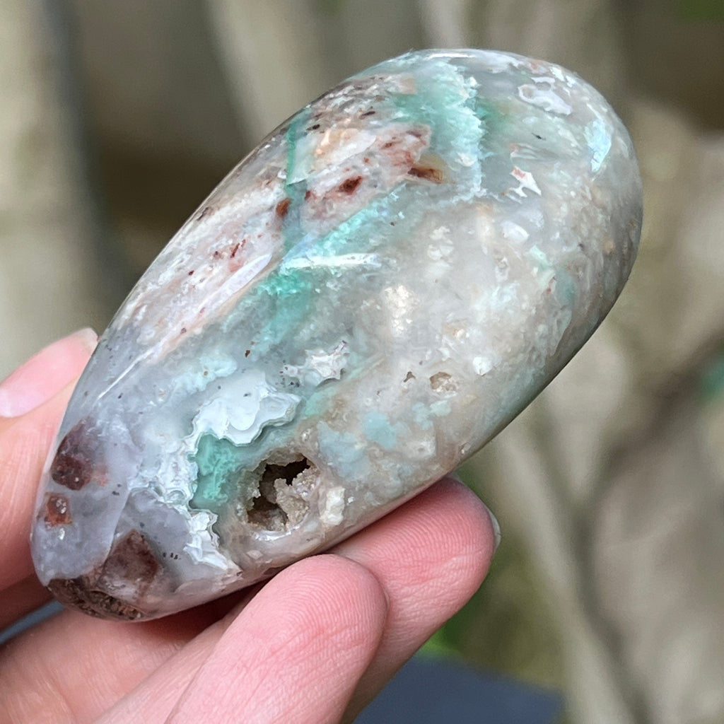 Palmstone calcedonie cu crom albastru-verzuie din Zimbabwe | Model 5, pietre semipretioase - druzy.ro 2 