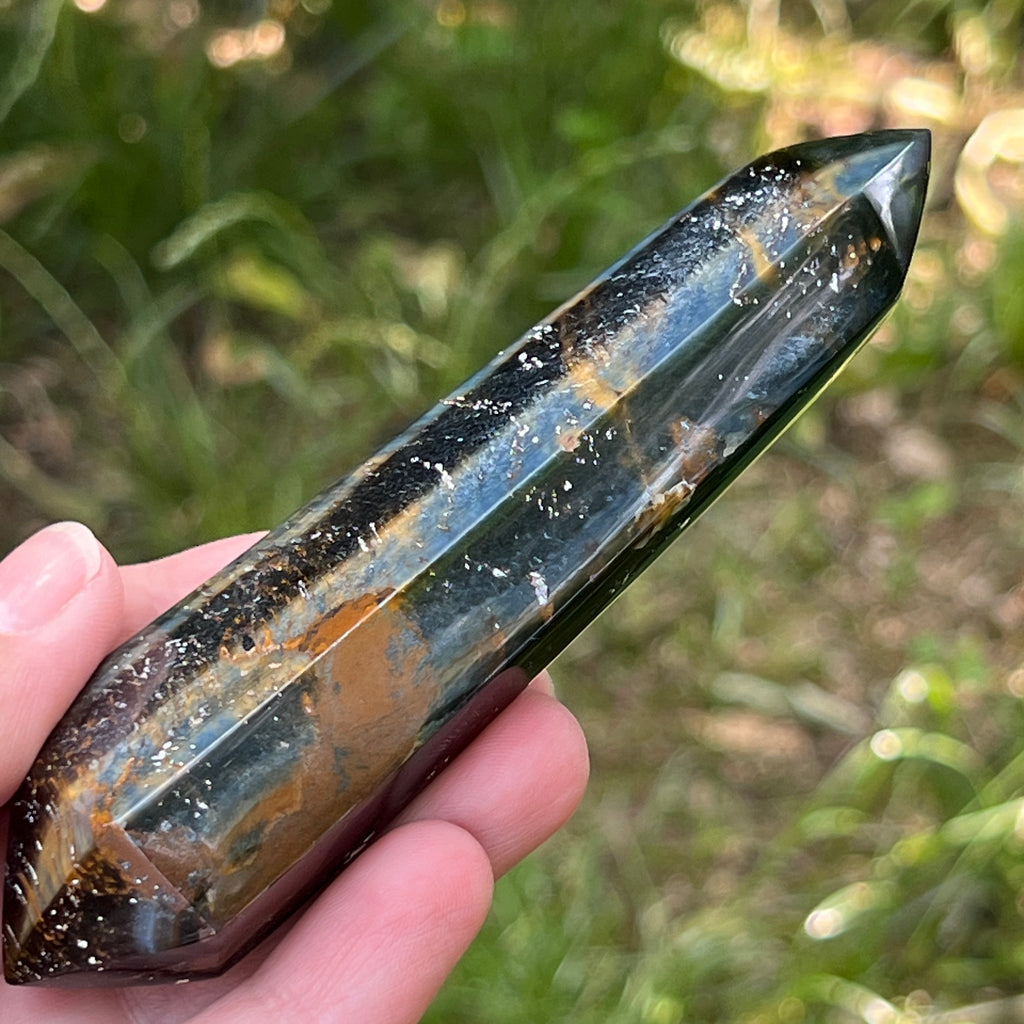 Bagheta dublu varf ochi de tigru albastru (ochi de soim) model 2, pietre semipretioase - druzy.ro 5 