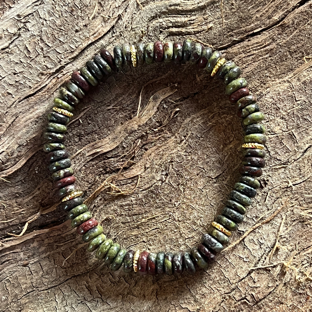 Bratara discuri sangele dragonului si insertii aurii – 6x2 mm, pietre semipretioase - druzy.ro 6 