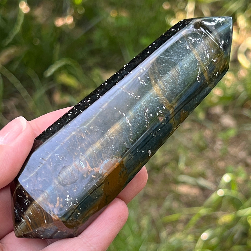 Bagheta dublu varf ochi de tigru albastru (ochi de soim) model 2, pietre semipretioase - druzy.ro 4 