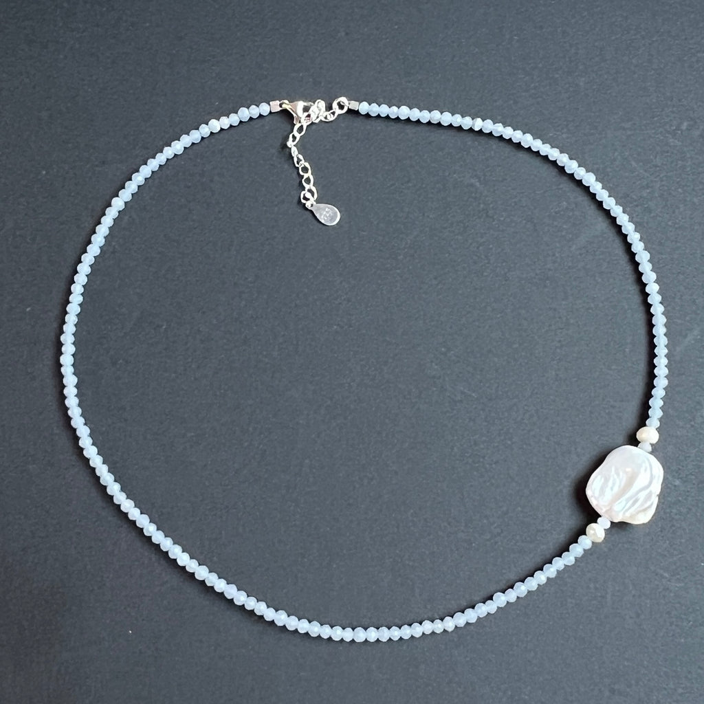 Colier angelit si perle Celestia#69, pietre semipretioase - druzy.ro 2 