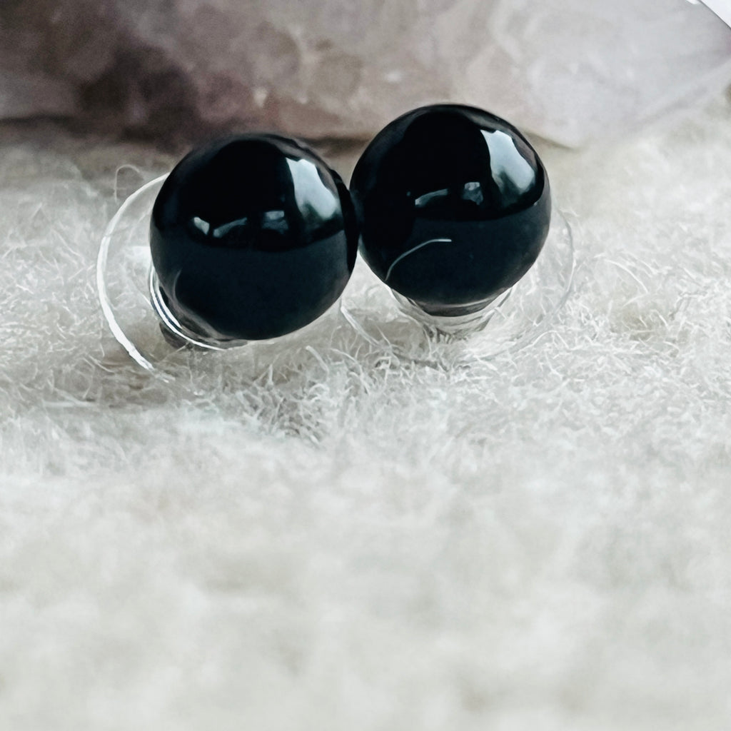 Cercei stud sfere obsidian 8 mm, pietre semipretioase - druzy.ro 1 