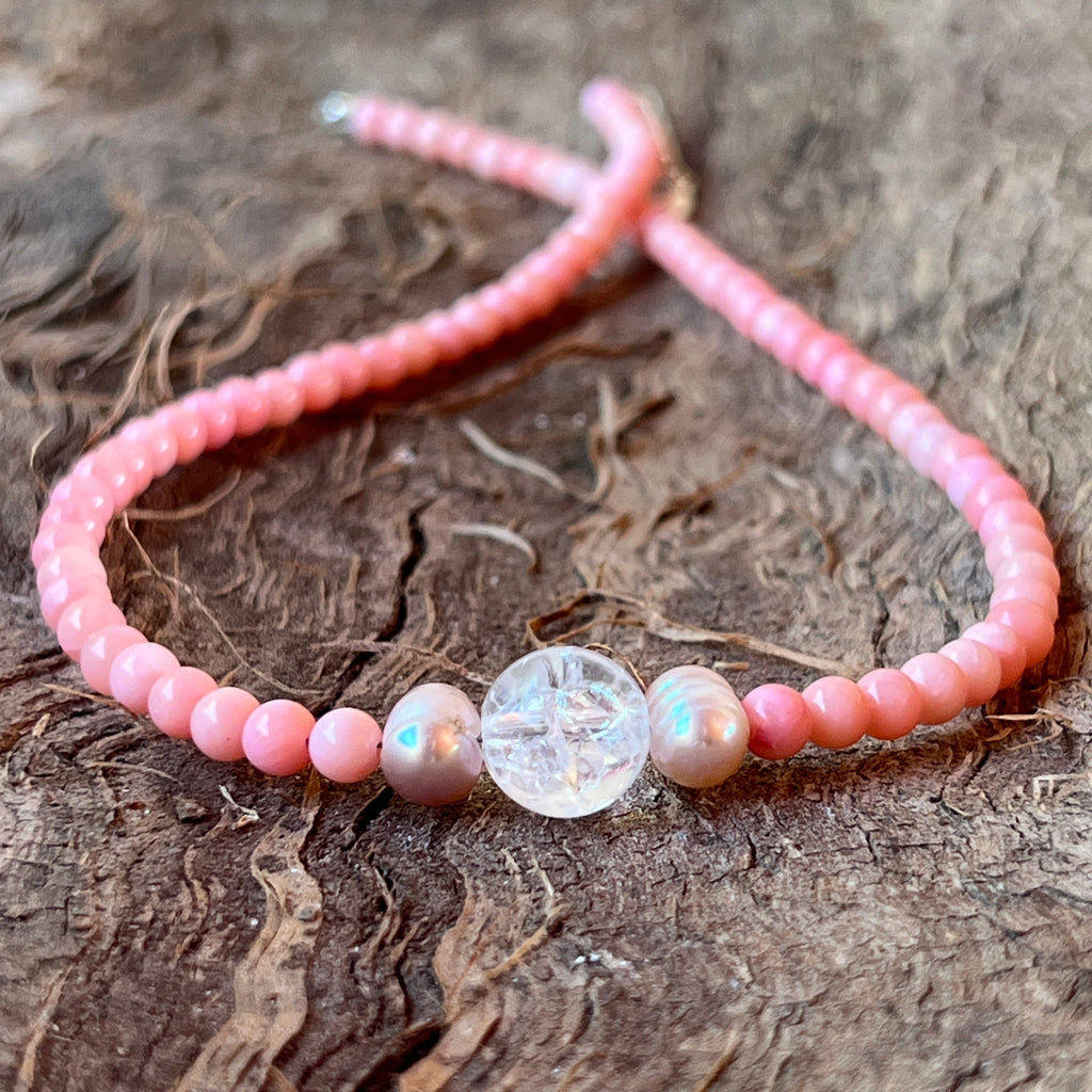 Colier coral, cuart, perle Coral Grace#21, pietre semipretioase - druzy.ro 2 