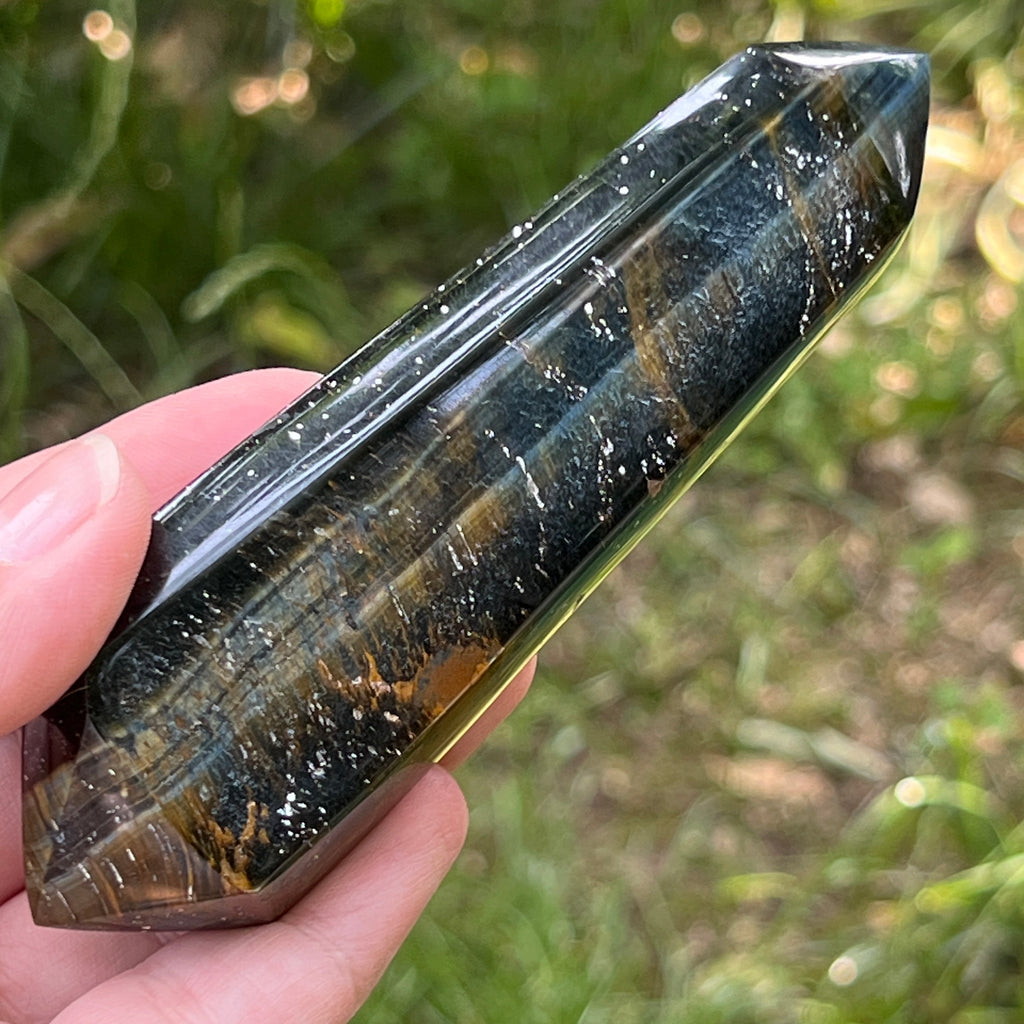 Bagheta dublu varf ochi de tigru albastru (ochi de soim) model 2, pietre semipretioase - druzy.ro 6 