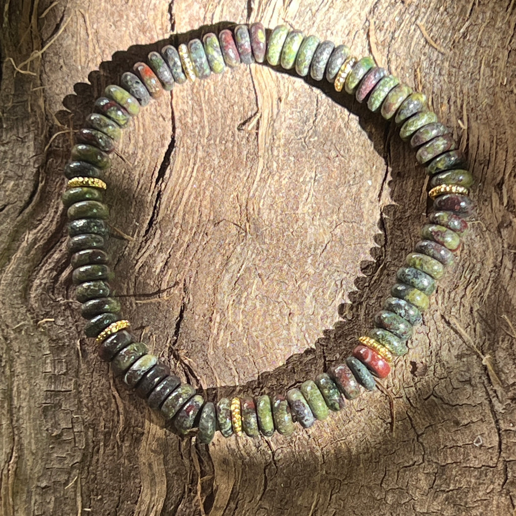 Bratara discuri sangele dragonului si insertii aurii – 6x2 mm, pietre semipretioase - druzy.ro 3 