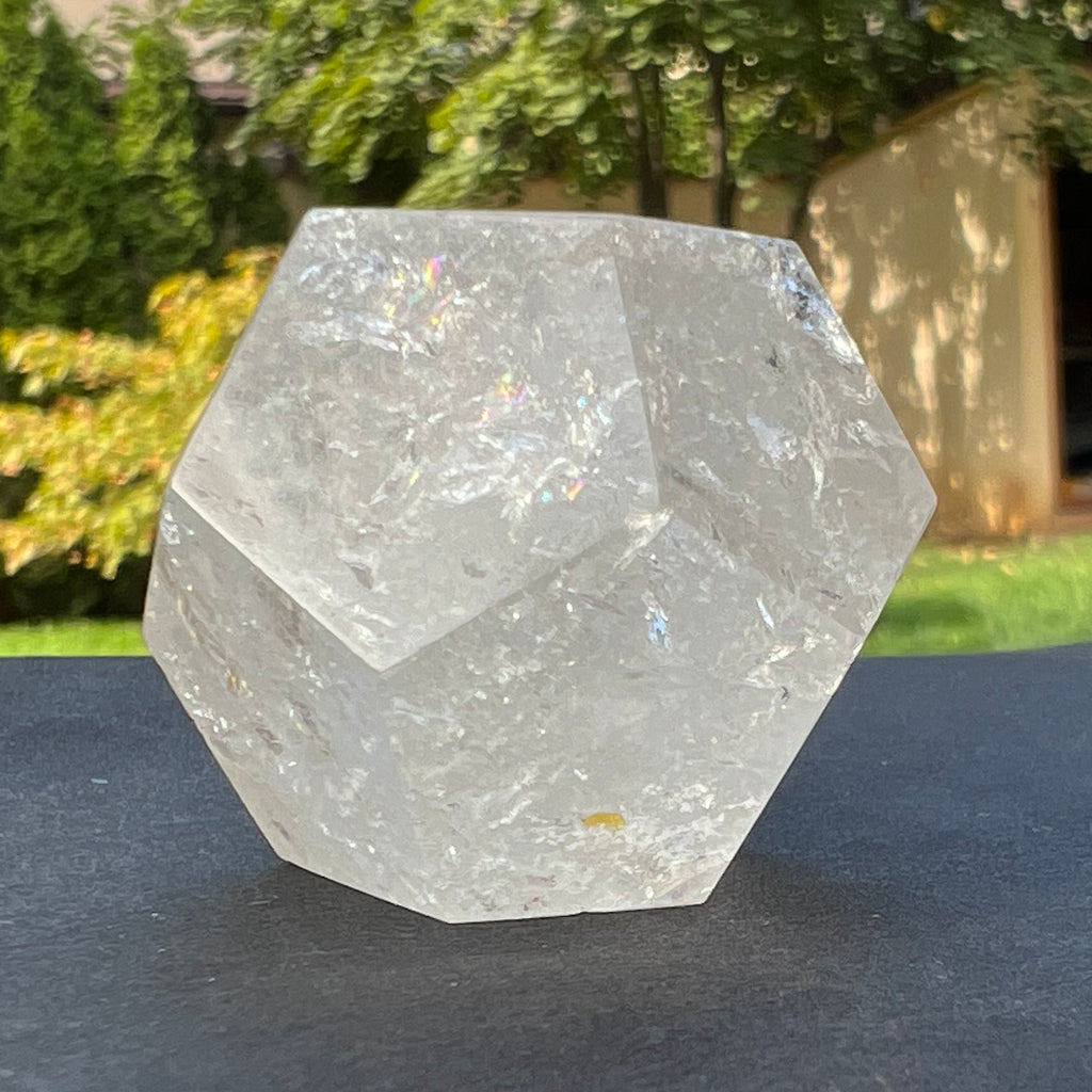 Dodecaedru cuart incolor/cristal de stanca curcubeu 3.7 cm, model 1, druzy.ro, cristale 3