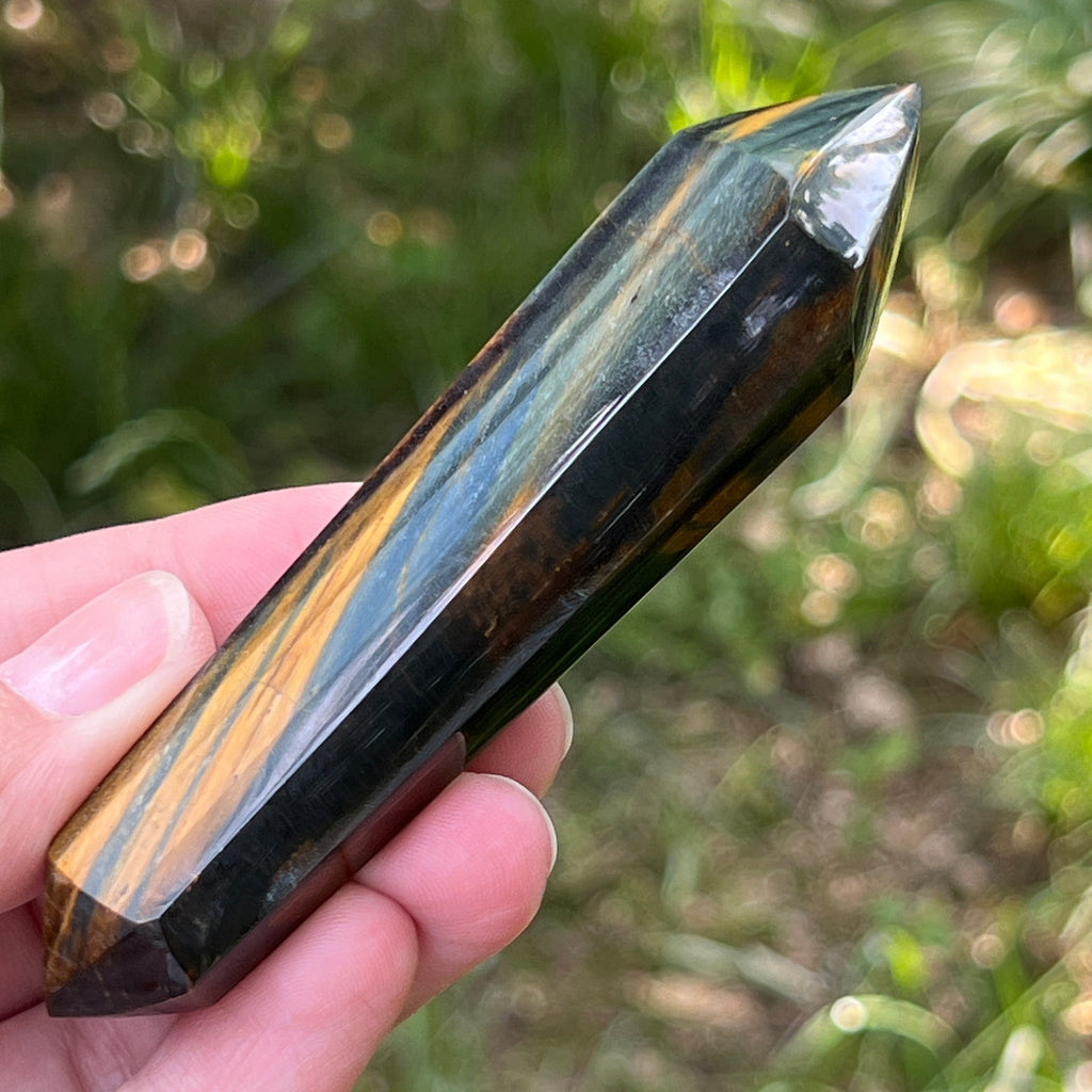 Bagheta dublu varf ochi de tigru albastru (ochi de soim) model 1, pietre semipretioase - druzy.ro 3 