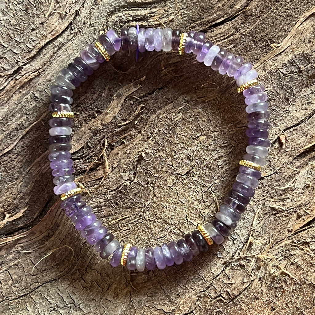 Bratara discuri ametist si insertii aurii – 6x2 mm, pietre semipretioase - druzy.ro 1 