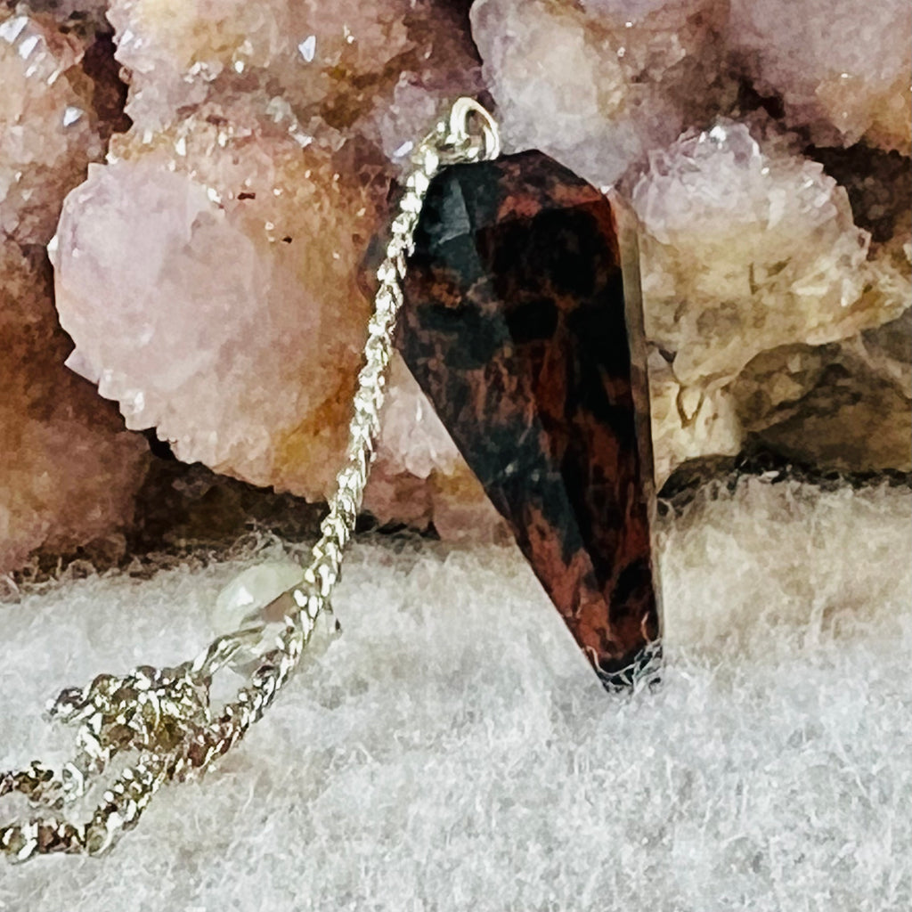 Pendul obsidian Mahogany cu bila cuart, druzy.ro, cristale 1