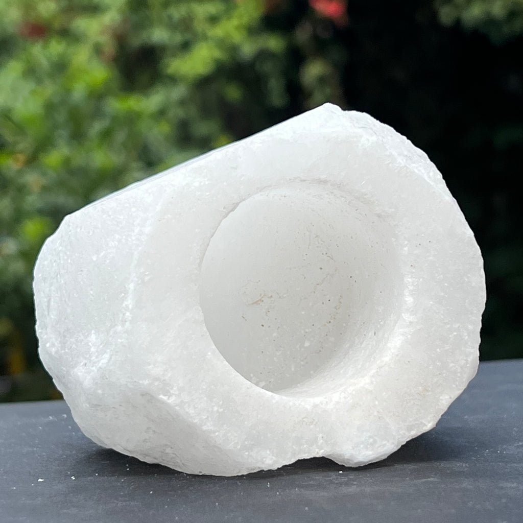 Suport lumanare alb sare de Himalaya, druzy.ro, cristale 1