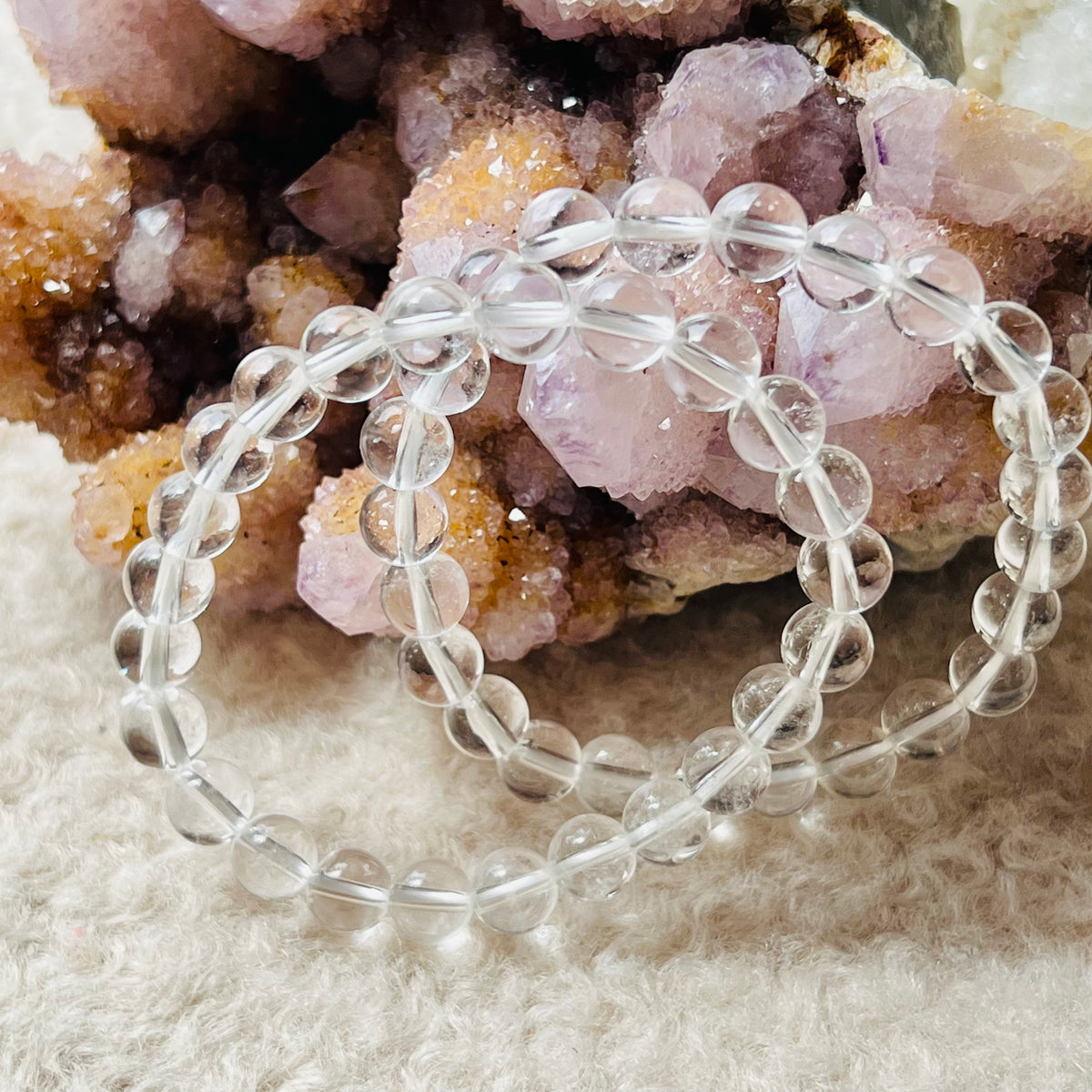 Bratara cuart de stanca/cristal incolor 8 mm, pietre semipretioase ...