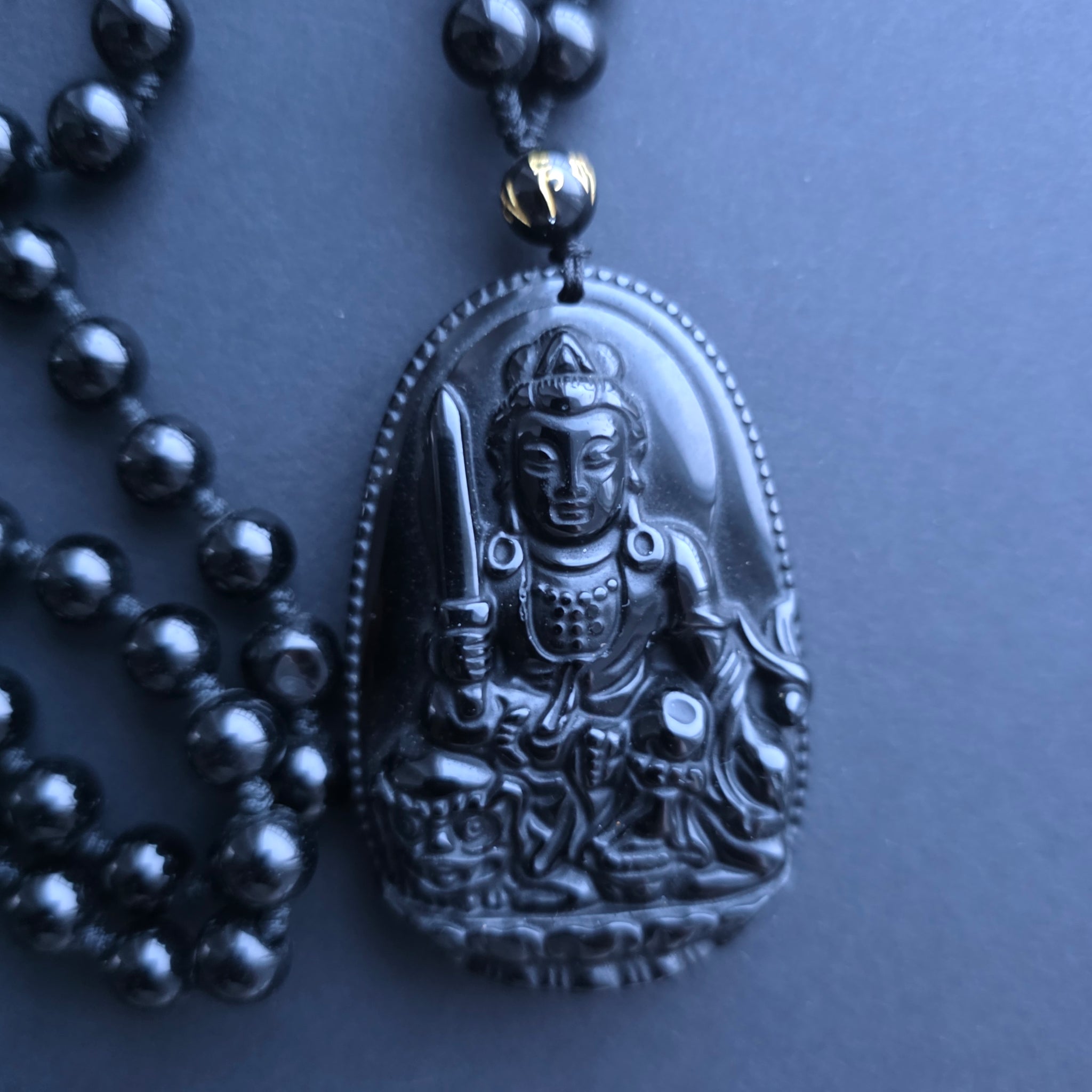 Colier amuleta obsidian negru | Buddha – DRUZY